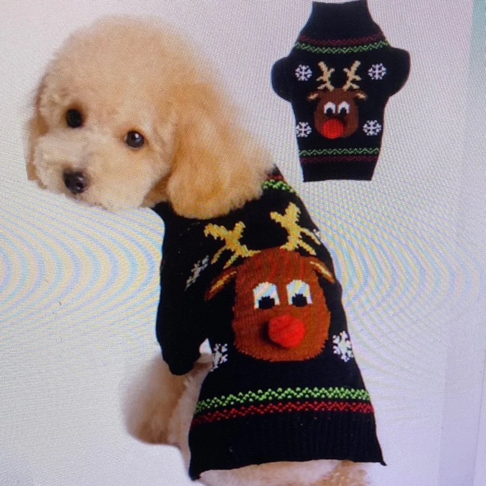 Black Reindeer Knit Dog Sweater - Festive Holiday Pet Jumper
